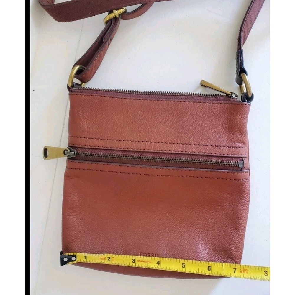 Fossil Voyager SM Crossbody Bag Brown Leather Small Messenger Brass Hardware - Picture 10 of 10